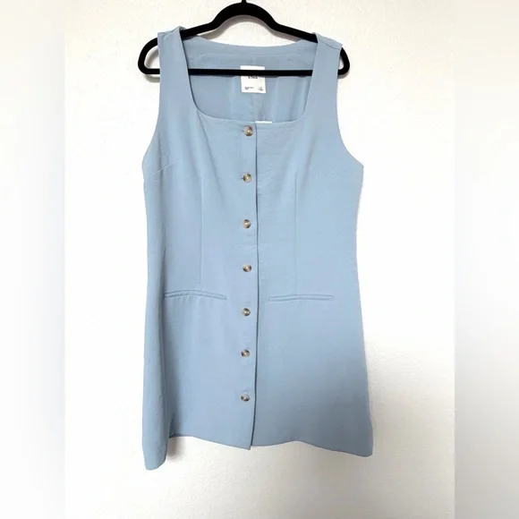 Abercrombie & Fitch NWT Square Neck Button-Up Dress Baby Blue | Size Large Tall - Picture 2 of 5